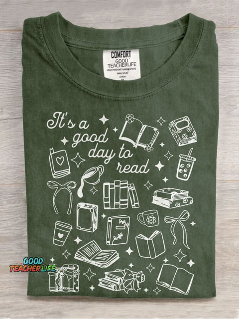 Reading Teacher Its A Good Day To Read Casual Print T-shirt