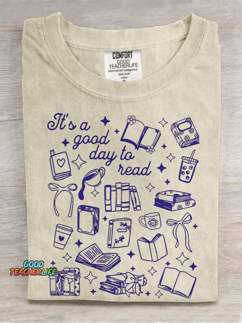 Reading Teacher Its A Good Day To Read Casual Print T-shirt