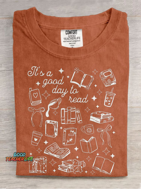 Reading Teacher Its A Good Day To Read Casual Print T-shirt