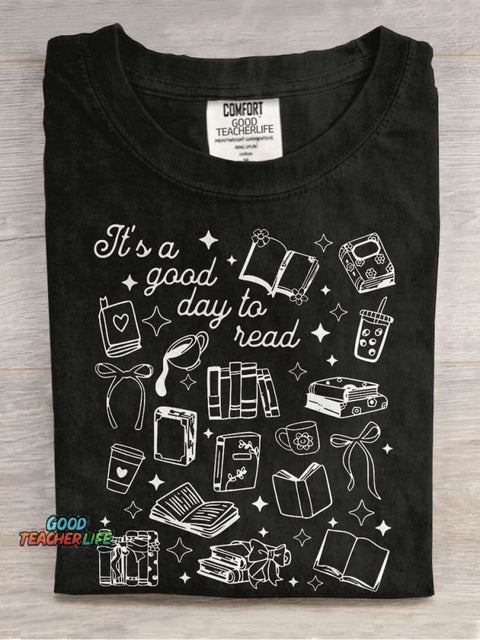 Reading Teacher Its A Good Day To Read Casual Print T-shirt