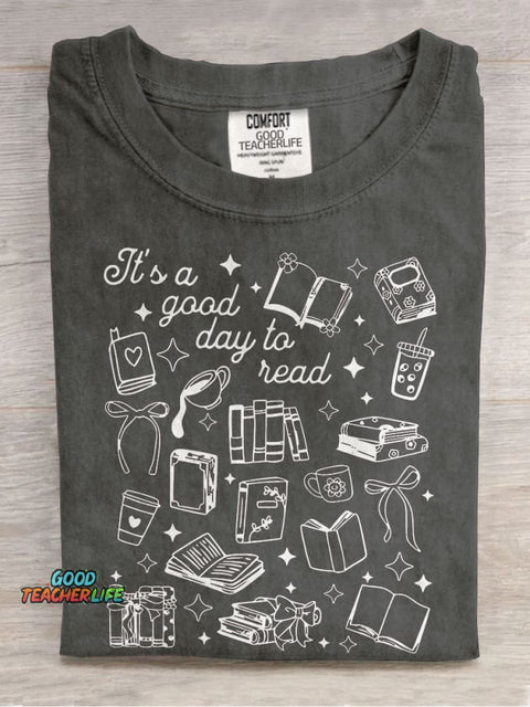 Reading Teacher Its A Good Day To Read Casual Print T-shirt