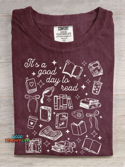 Reading Teacher Its A Good Day To Read Casual Print T-shirt