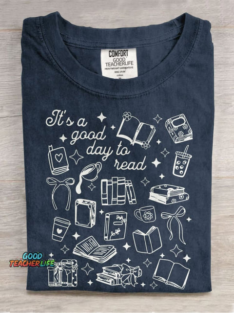 Reading Teacher Its A Good Day To Read Casual Print T-shirt