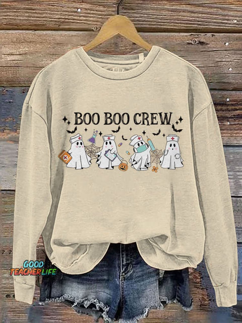 Halloween Boo Boo Crew Ghost Nurse Print Casual Sweatshirt