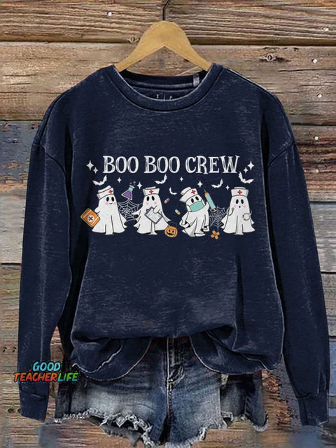 Halloween Boo Boo Crew Ghost Nurse Print Casual Sweatshirt