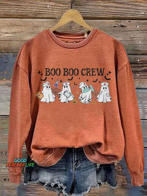 Halloween Boo Boo Crew Ghost Nurse Print Casual Sweatshirt