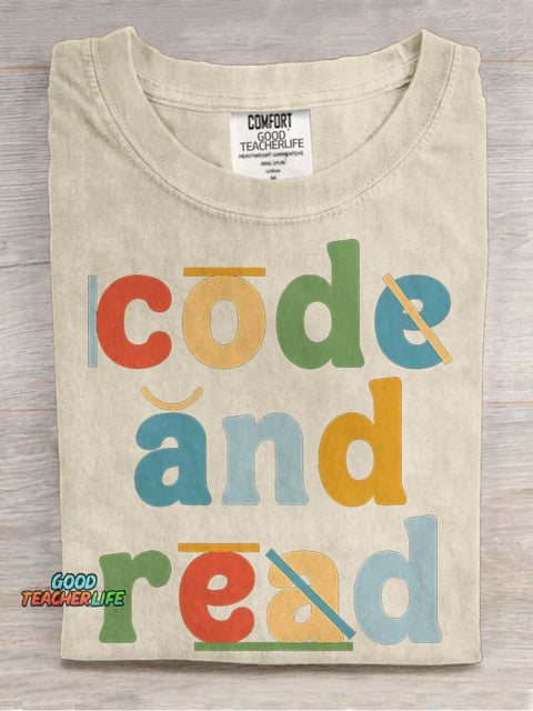 Dyslexia Therapist Code and Read Casual Print T-shirt