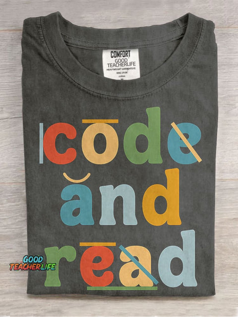 Dyslexia Therapist Code and Read Casual Print T-shirt