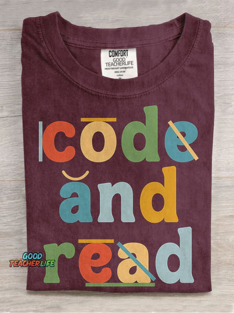 Dyslexia Therapist Code and Read Casual Print T-shirt