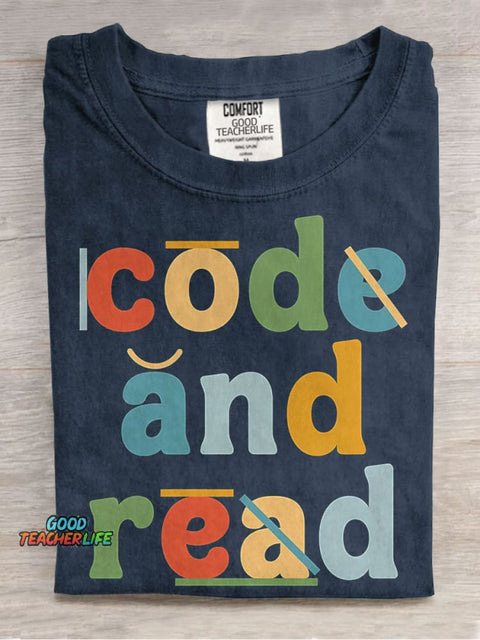 Dyslexia Therapist Code and Read Casual Print T-shirt