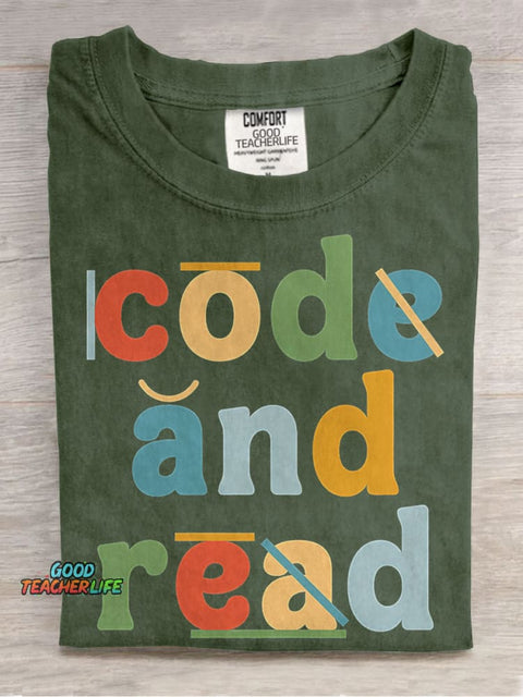 Dyslexia Therapist Code and Read Casual Print T-shirt