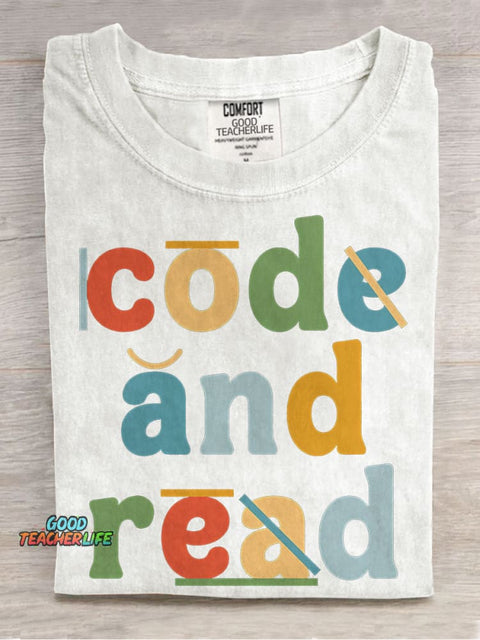 Dyslexia Therapist Code and Read Casual Print T-shirt