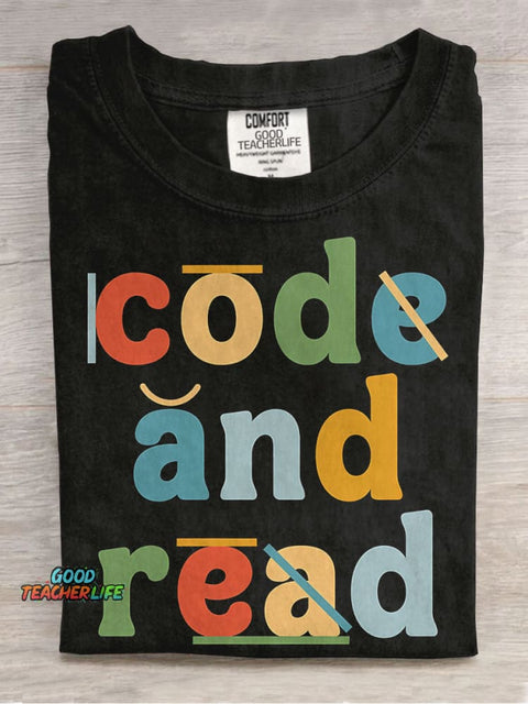 Dyslexia Therapist Code and Read Casual Print T-shirt