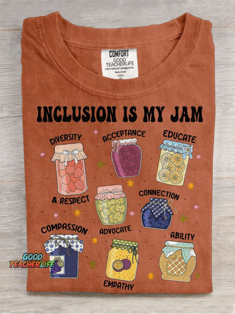 Inclusion Is My Jam Neurodiversity Special Education Teacher Casual Print T-shirt