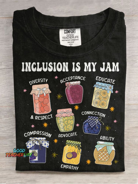 Inclusion Is My Jam Neurodiversity Special Education Teacher Casual Print T-shirt
