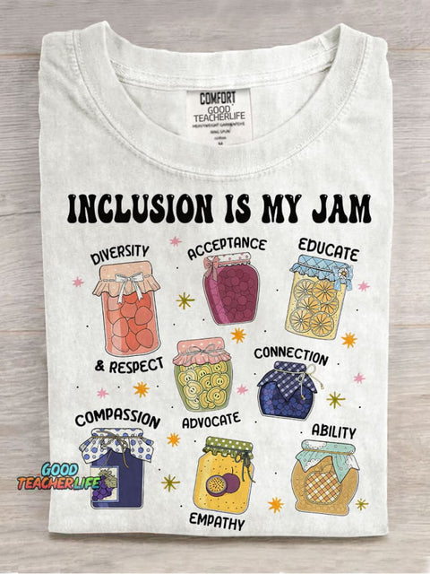 Inclusion Is My Jam Neurodiversity Special Education Teacher Casual Print T-shirt