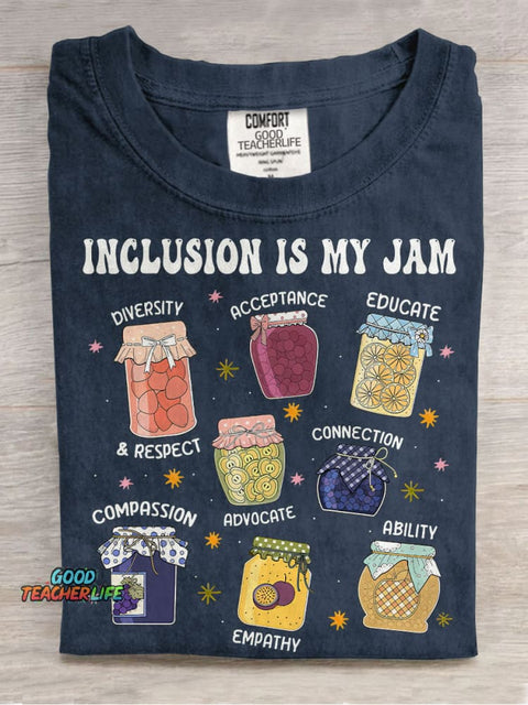 Inclusion Is My Jam Neurodiversity Special Education Teacher Casual Print T-shirt