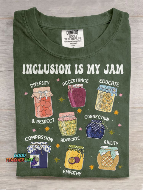 Inclusion Is My Jam Neurodiversity Special Education Teacher Casual Print T-shirt