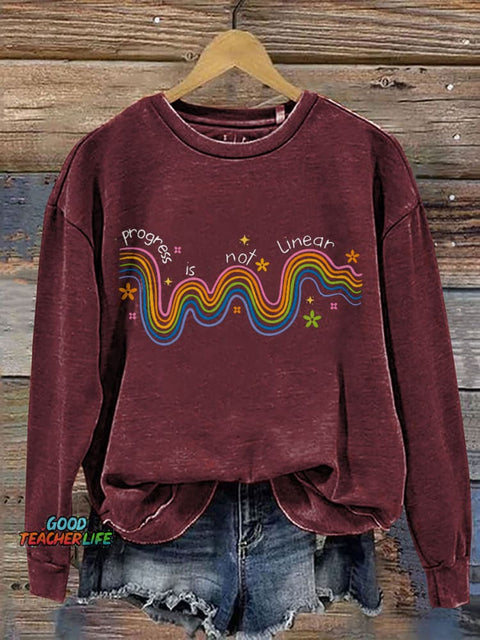 Progress Is Not Linear Print Casual Sweatshirt