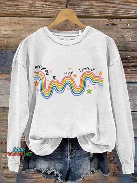 Progress Is Not Linear Print Casual Sweatshirt