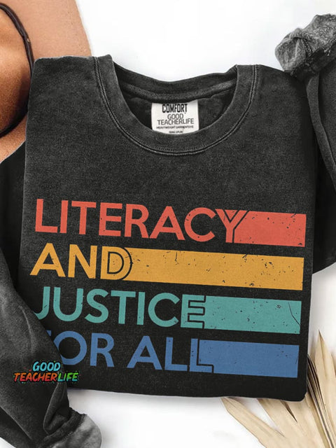 Literacy and Justice For All Print Casual Sweatshirt