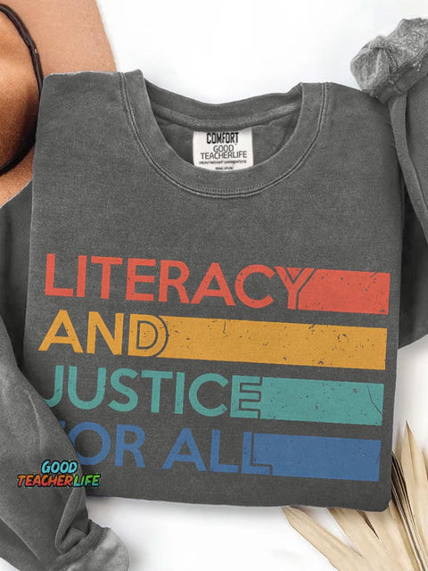 Literacy and Justice For All Print Casual Sweatshirt