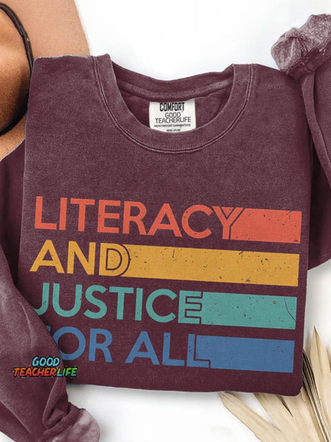 Literacy and Justice For All Print Casual Sweatshirt