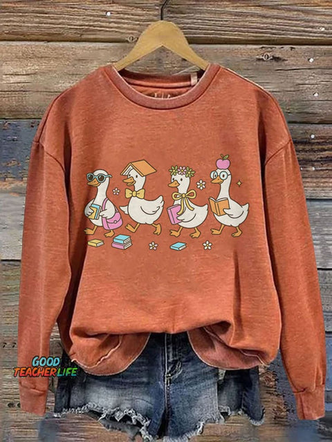 Kindergarten Teacher Goose Print Casual Sweatshirt