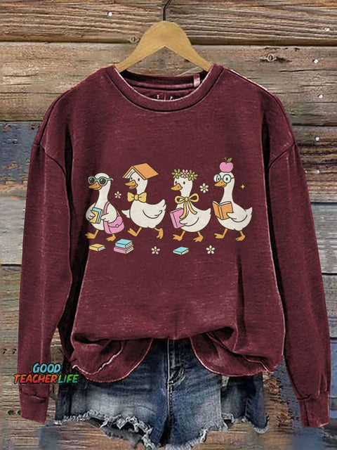 Kindergarten Teacher Goose Print Casual Sweatshirt