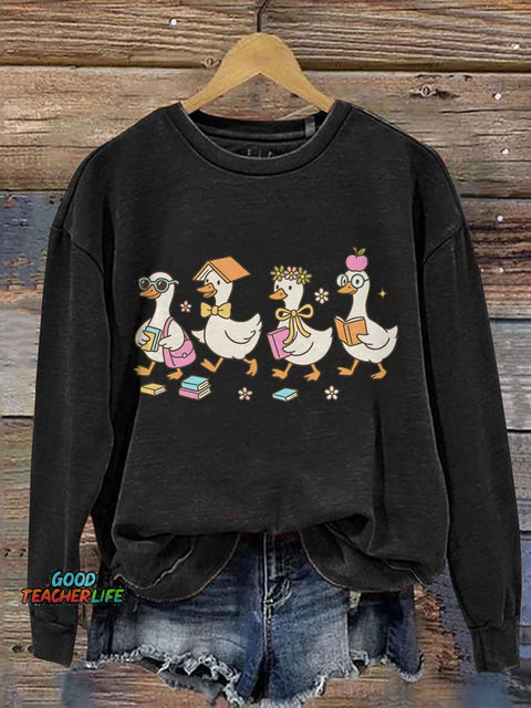 Kindergarten Teacher Goose Print Casual Sweatshirt