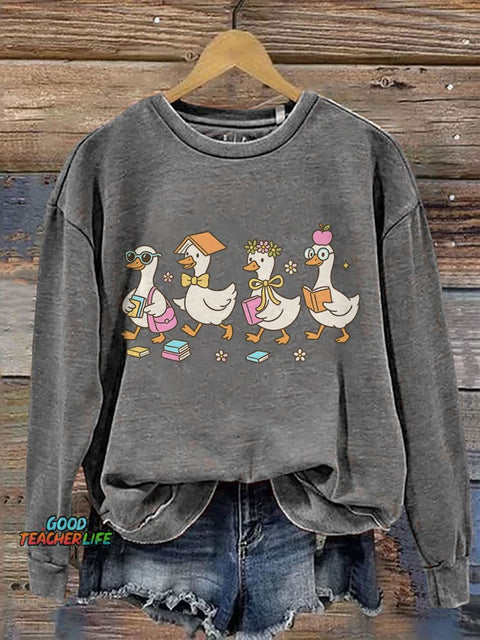 Kindergarten Teacher Goose Print Casual Sweatshirt