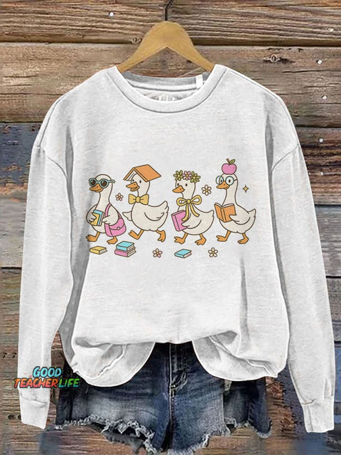 Kindergarten Teacher Goose Print Casual Sweatshirt