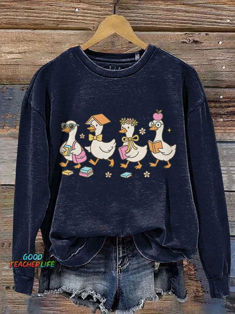 Kindergarten Teacher Goose Print Casual Sweatshirt