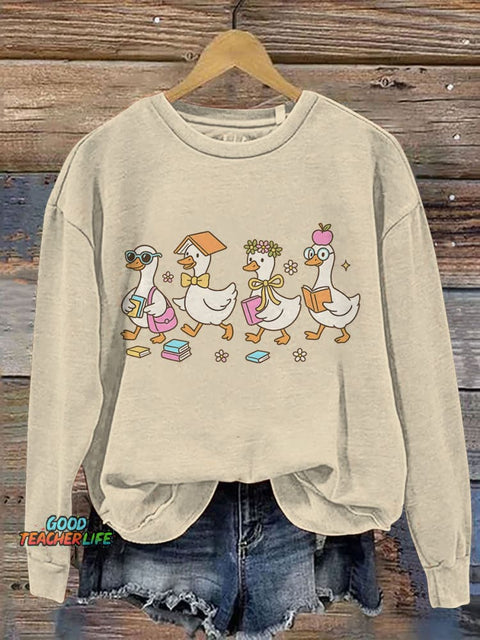 Kindergarten Teacher Goose Print Casual Sweatshirt