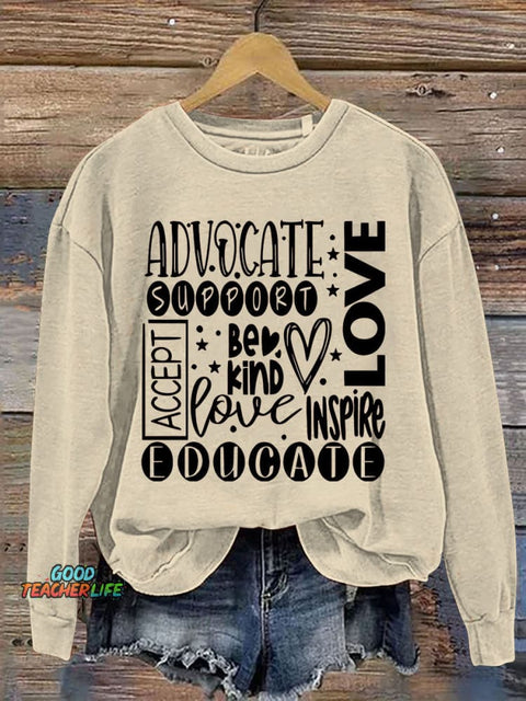 Sped Teacher Inclusion Matter Be Kind Autism Awareness Print Casual Sweatshirt