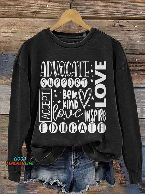 Sped Teacher Inclusion Matter Be Kind Autism Awareness Print Casual Sweatshirt