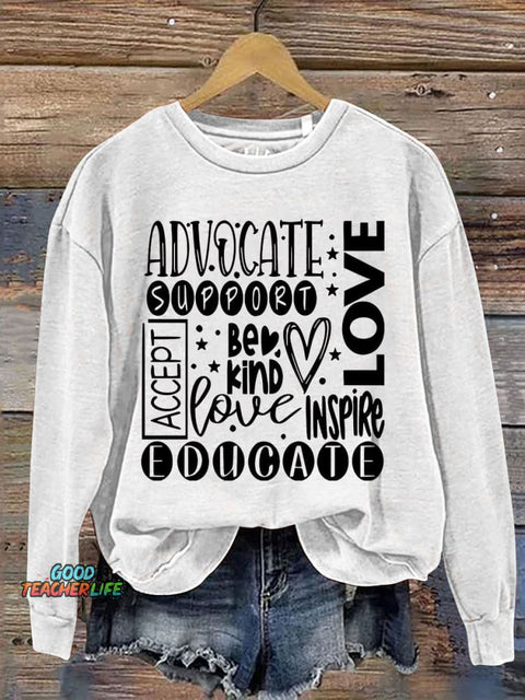 Sped Teacher Inclusion Matter Be Kind Autism Awareness Print Casual Sweatshirt