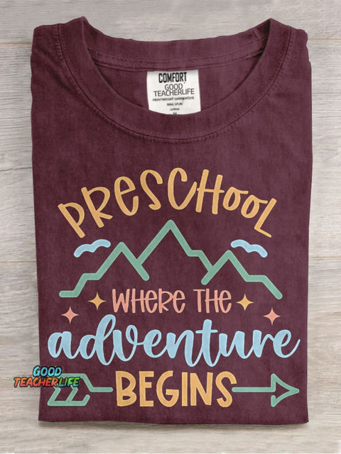 Preschool Where The Adventure Begins Casual Print T-shirt