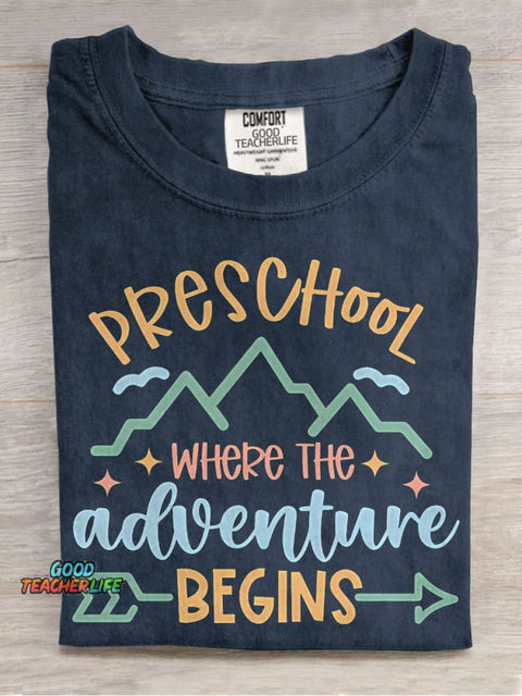 Preschool Where The Adventure Begins Casual Print T-shirt