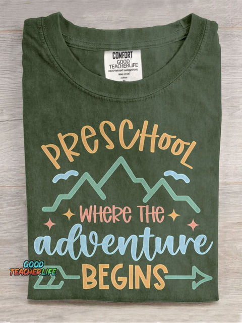 Preschool Where The Adventure Begins Casual Print T-shirt