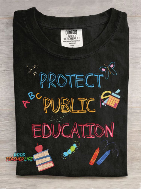 Protect Public Education Casual Print T-shirt