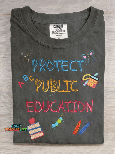 Protect Public Education Casual Print T-shirt