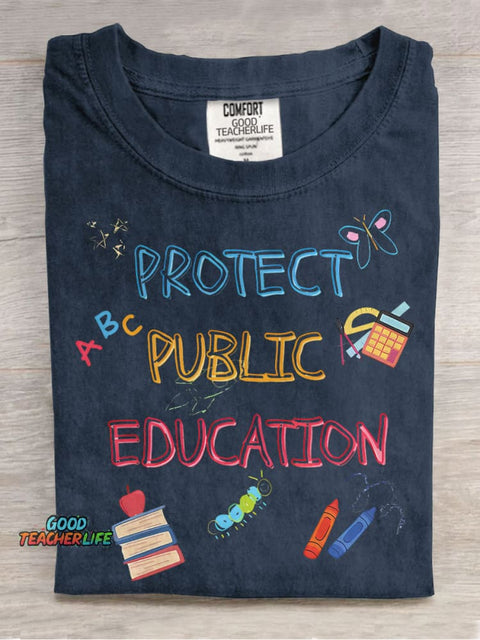 Protect Public Education Casual Print T-shirt