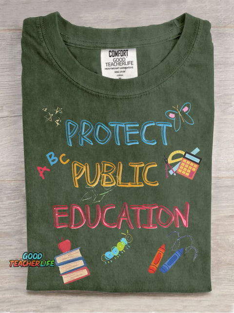 Protect Public Education Casual Print T-shirt
