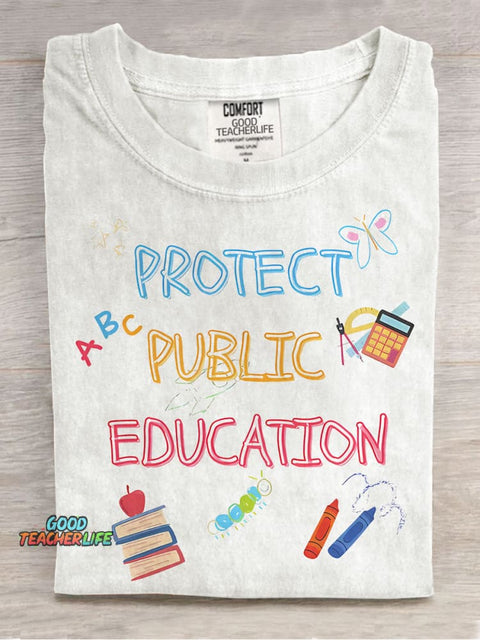 Protect Public Education Casual Print T-shirt