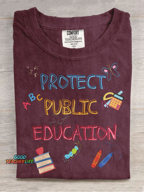 Protect Public Education Casual Print T-shirt