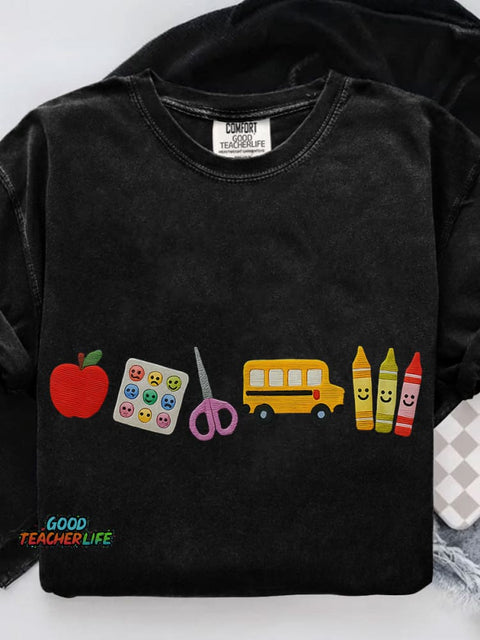 Apple Teacher Casual Print T-shirt