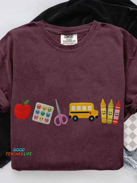 Apple Teacher Casual Print T-shirt
