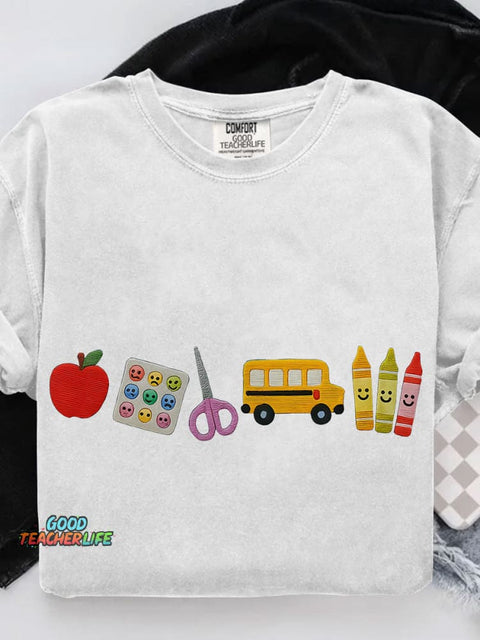 Apple Teacher Casual Print T-shirt