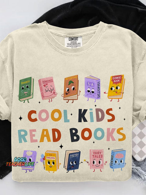 Cool Kids Read Books Teacher Casual Print T-shirt